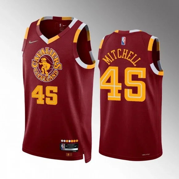 Men's Cleveland Cavaliers #45 Donovan Mitchell Wine Red 2021/2022 75th Anniversary City Edition Swingman Stitched Jersey